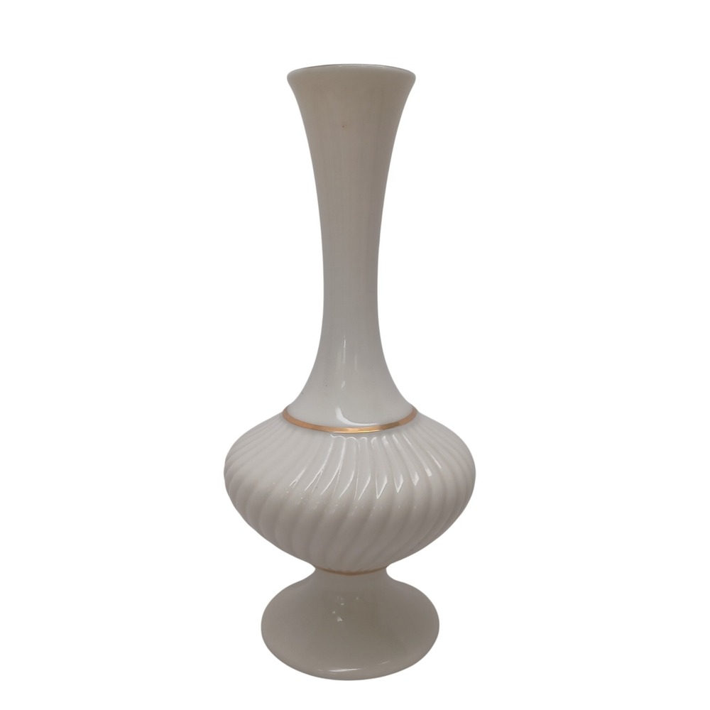 Lenox Ivory Fine China Bud Vase Gold Trim Fluted Swirl Made in USA 6.5 Inch